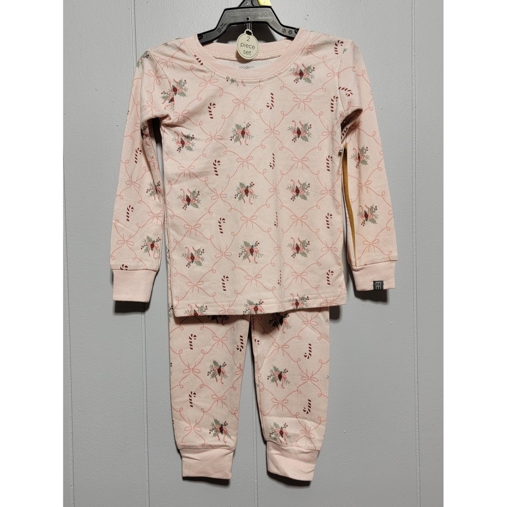 Gerber‎ Pink Floral & Candy Cane Girls Pajama Set